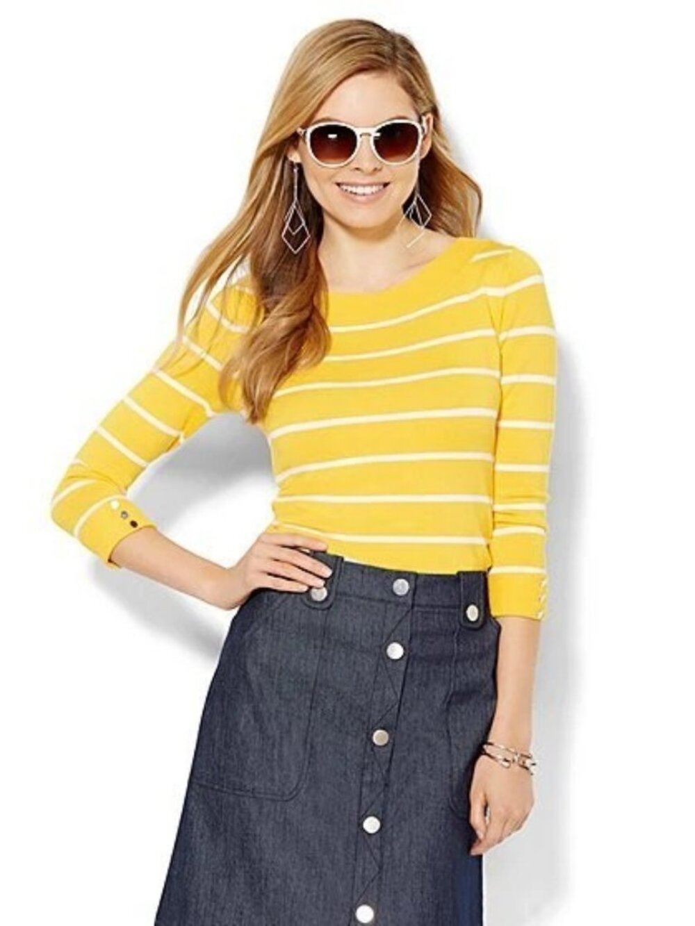 New York & Company Bateau-Neck Striped Pullover, size L